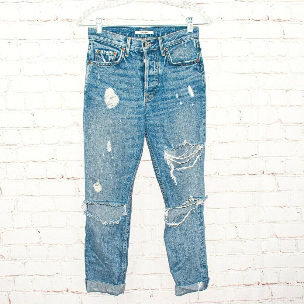 GRLFRND Size 24 Karoline Ripped High-Rise Denim Jeans Blue wash